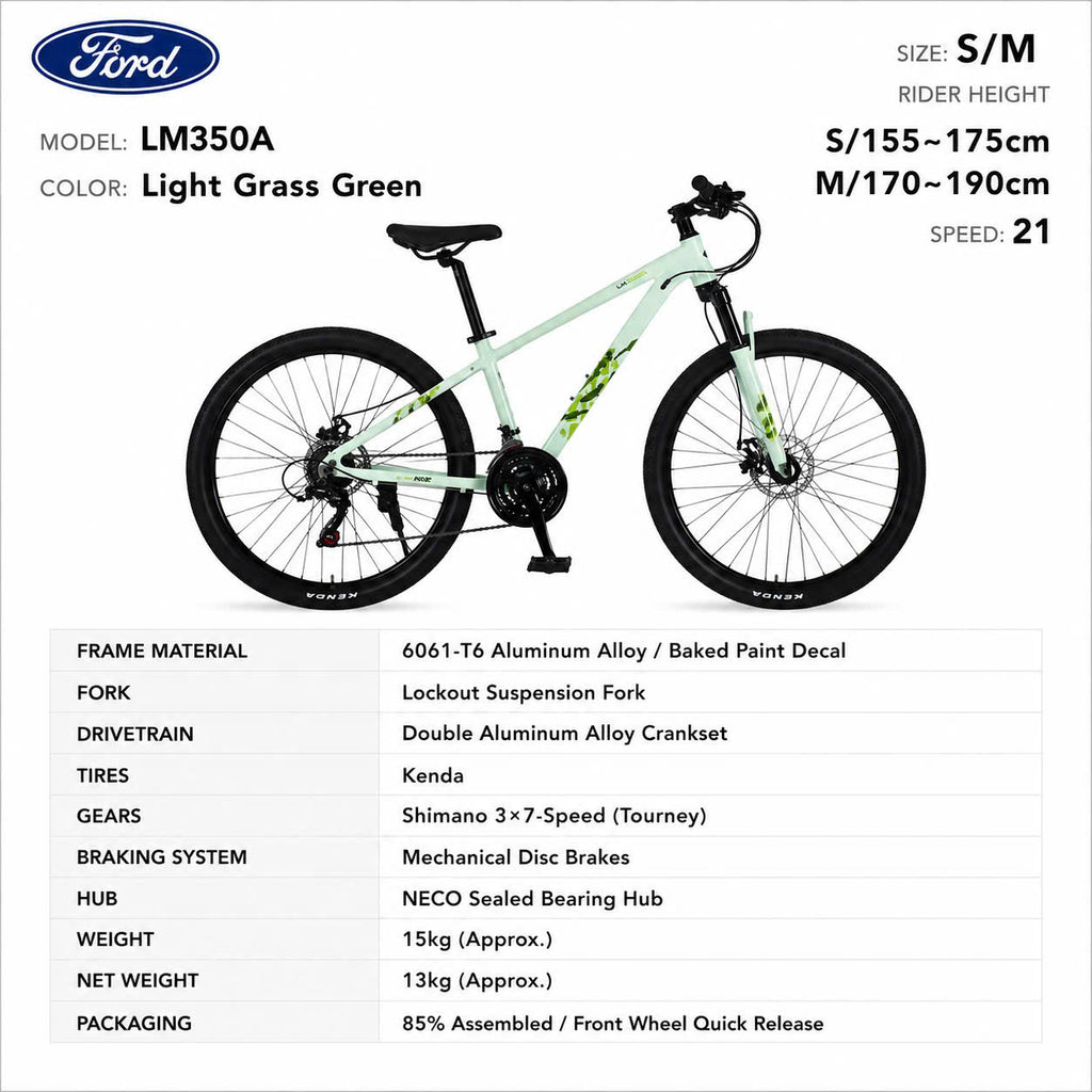 Ford LM350A Mountain Bike – 21-Speed Shimano, Sizes S/M